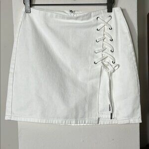 White A-Line Mini Skirt Tie Front Casual